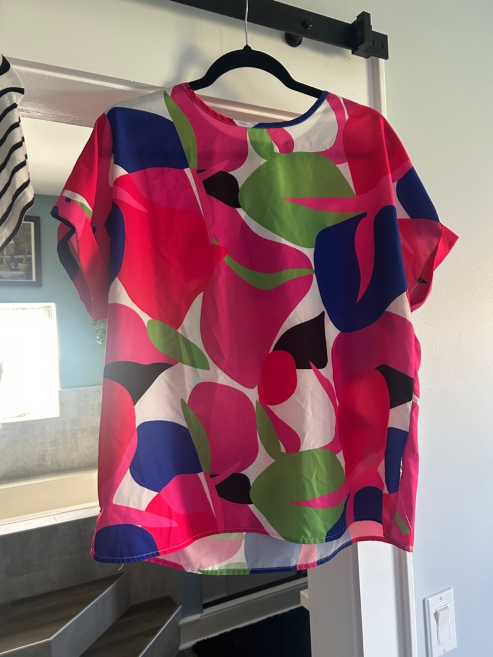 Bright Pink & Multicolor Floral Print Womens Top